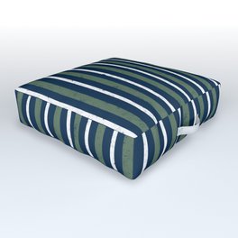 Navy Blue and Sage Green Grunge Stripes Outdoor Floor Cushion
