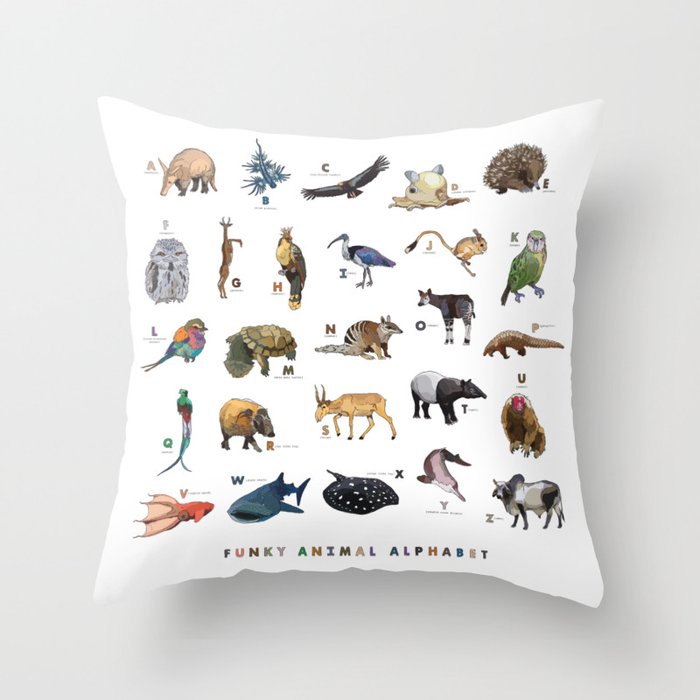 Funky Animal Alphabet Throw Pillow