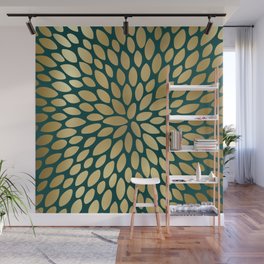 Floral Bloom in Green and Gold Wall Mural