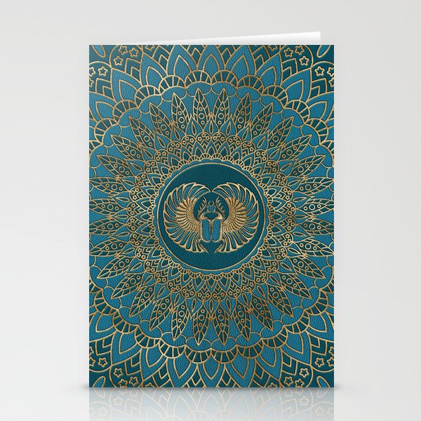 Egyptian Scarab Beetle Gold on Teal Leather Stationery Cards