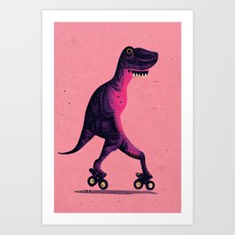 T-Rex On Rollerskates Art Print