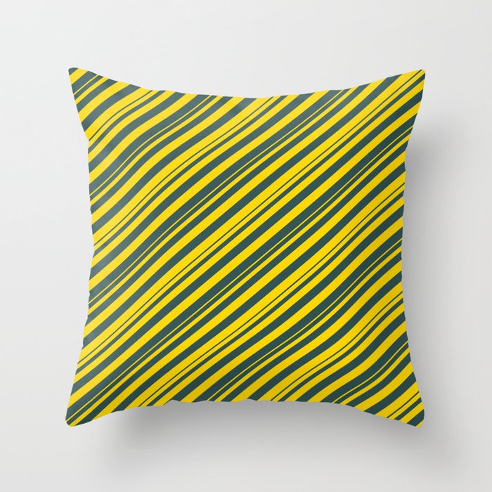 Dark Slate Gray and Yellow Colored Lined Pattern Throw Pillow