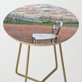 Curiosities garden | Lonely steel chair in the heights of Lyon, France Side Table