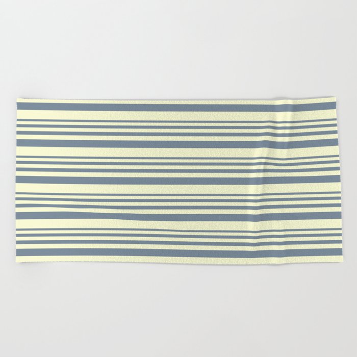 Light Slate Gray & Light Yellow Colored Lined Pattern Beach Towel