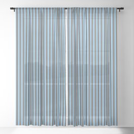 [ Thumbnail: Light Sky Blue & Dim Grey Colored Lines/Stripes Pattern Sheer Curtain ]