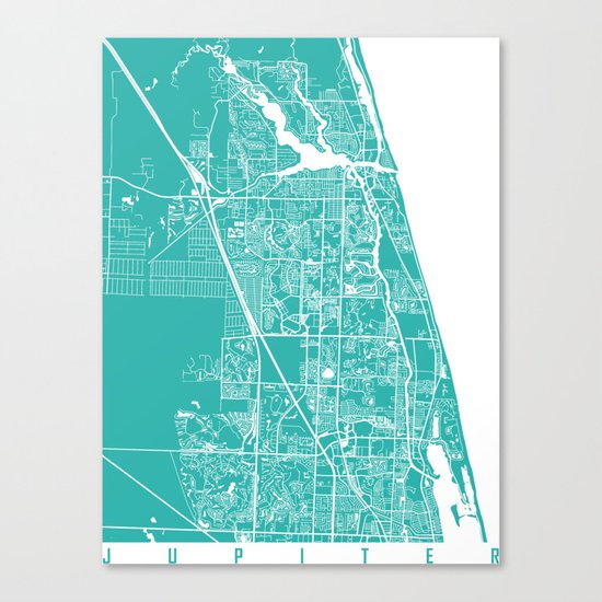 Jupiter FL map turquoise Canvas Print