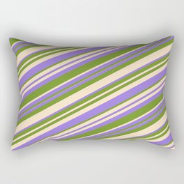 [ Thumbnail: Purple, Green, and Bisque Colored Lined Pattern Rectangular Pillow ]