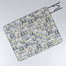 Dogs and Daisies on Grey Picnic Blanket