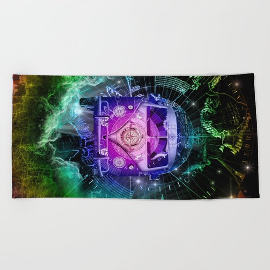 galaxy vintage voyager world map design 1 Beach Towel
