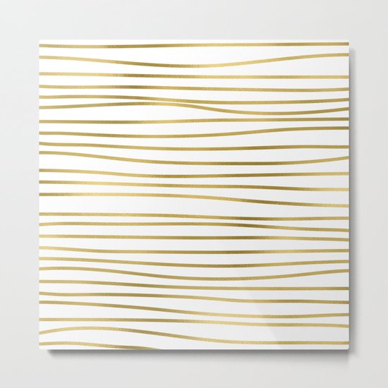 Small uneven gold glitter stripes on clear white - horizontal pattern on #Society6 Metal Print