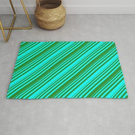 [ Thumbnail: Cyan and Forest Green Colored Lined/Striped Pattern Rug ]
