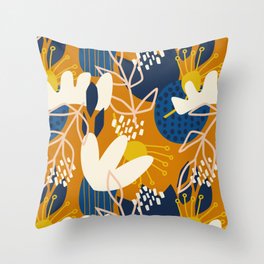 Abstract Floral - Blue + Orange Throw Pillow