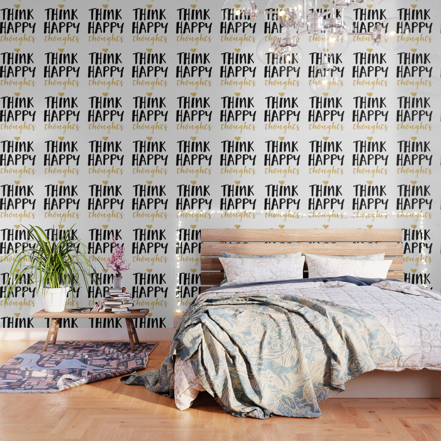 Think Happy Thoughts Life Quote Wallpaper By Deificusart Society6