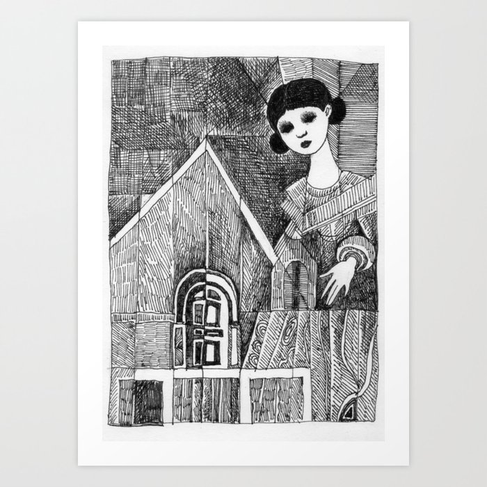 Girl on the top of her house. Art Print