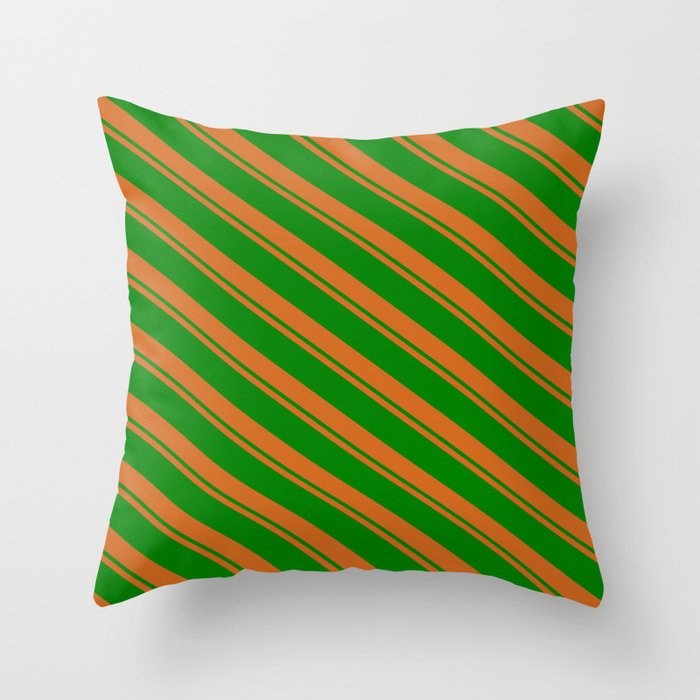 Chocolate and Green Colored Lined/Striped Pattern Throw Pillow
