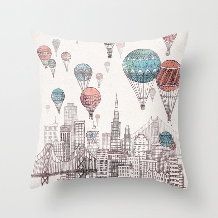 Voyages Over San Francisco Throw Pillow