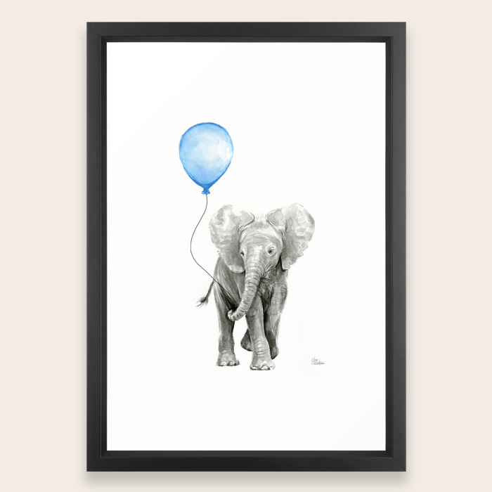 Baby Animal Elephant Watercolor Blue Balloon Baby Boy Nursery Room Decor Framed Art Print By Olechka Society6