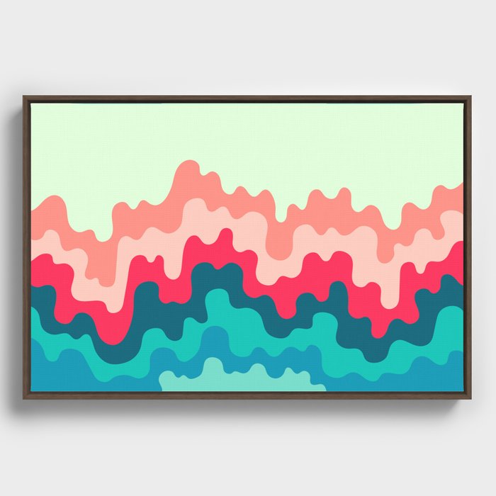 Gentle Cascading Ocean Waves Minimalist Abstract Nature Art In Tropical Essence Color Palette Framed Canvas