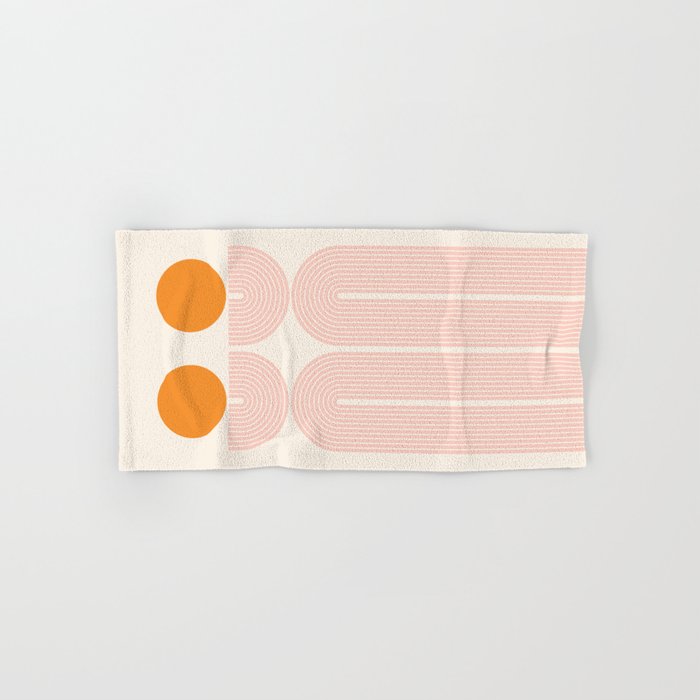 Mid Century Modern Geometric 43 in Coral Orange (Rainbow and Sun Abstraction) Hand & Bath Towel