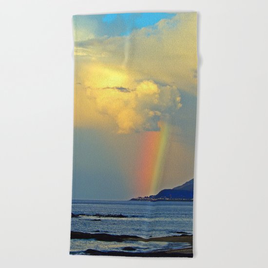 Rainbow on the Coastal Town Beach Towel