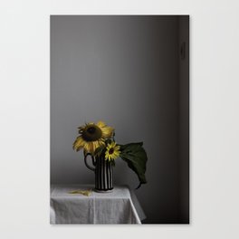 Still life Sunflowers on striped vase Canvas Print
