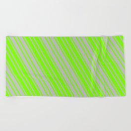 [ Thumbnail: Green and Grey Colored Pattern of Stripes Beach Towel ]