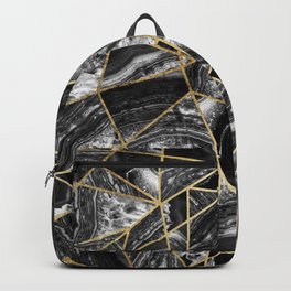 Black White Agate Black Gold Geometric Triangles Backpack