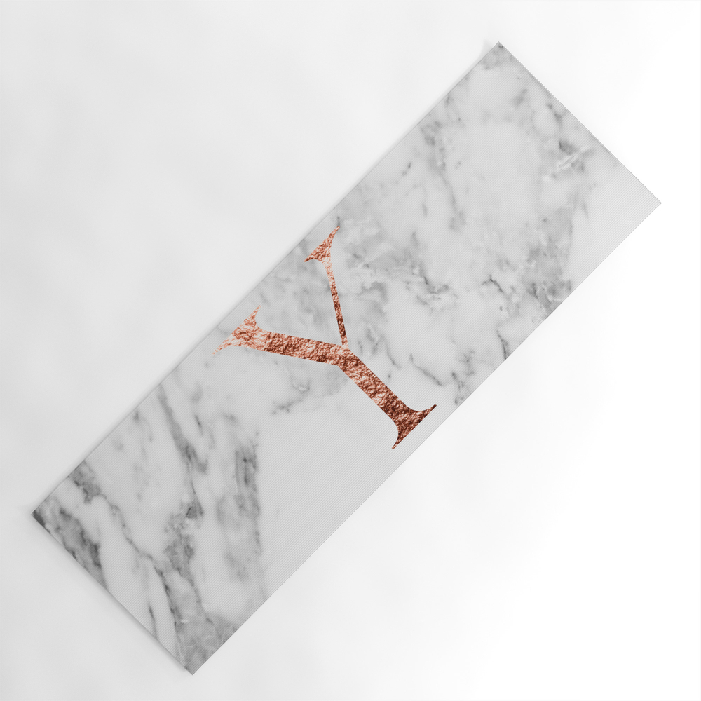 Society6monogram Rose Gold Marble Y Yoga Mat By Marbleco Dailymail Rose gold foil, rose gold glitter, yoga products, black and white marble, pineapple pattern, yoga mats, sports equipment, color change, blush. shop dailymail