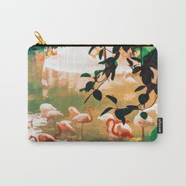 Flamingo Sighting, Jungle Nature Wildlife Birds Painting, Animals Forest Safari Illustration Carry-All Pouch