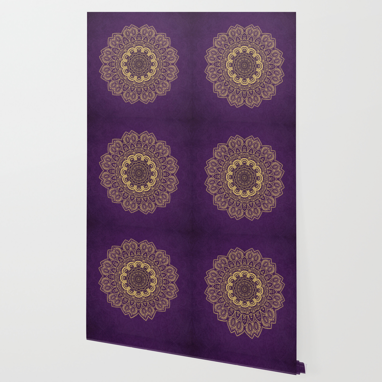 Golden Flower Mandala On Textured Purple Background Wallpaper By