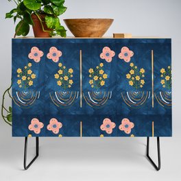 Flowers and Navy Blue Credenza