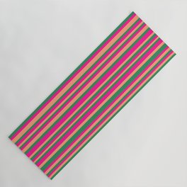 [ Thumbnail: Deep Pink, Light Salmon & Sea Green Colored Lines Pattern Yoga Mat ]