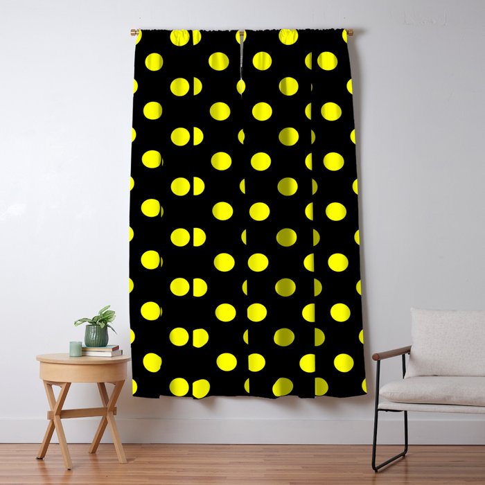 Polka Dots Classic Yellow Black Pattern Blackout Curtain By