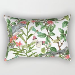Vintage & Shabby Chic - Iguana And Insects Tropical Animals And Flowers Garden Rectangular Pillow
