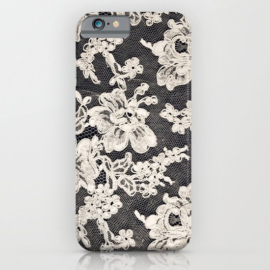 black and white lace- Photograph of vintage lace iPhone & iPod Case