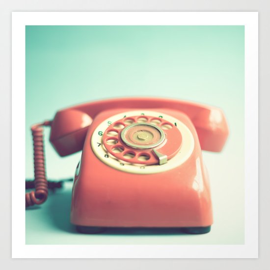 Pink Retro Telephone on Mint Art Print