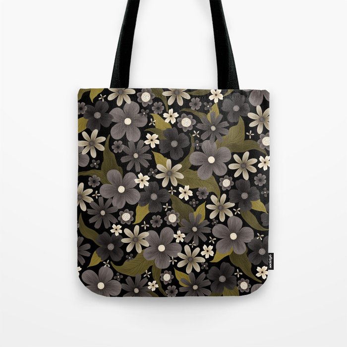 gray floral with green leaves Tote Bag
