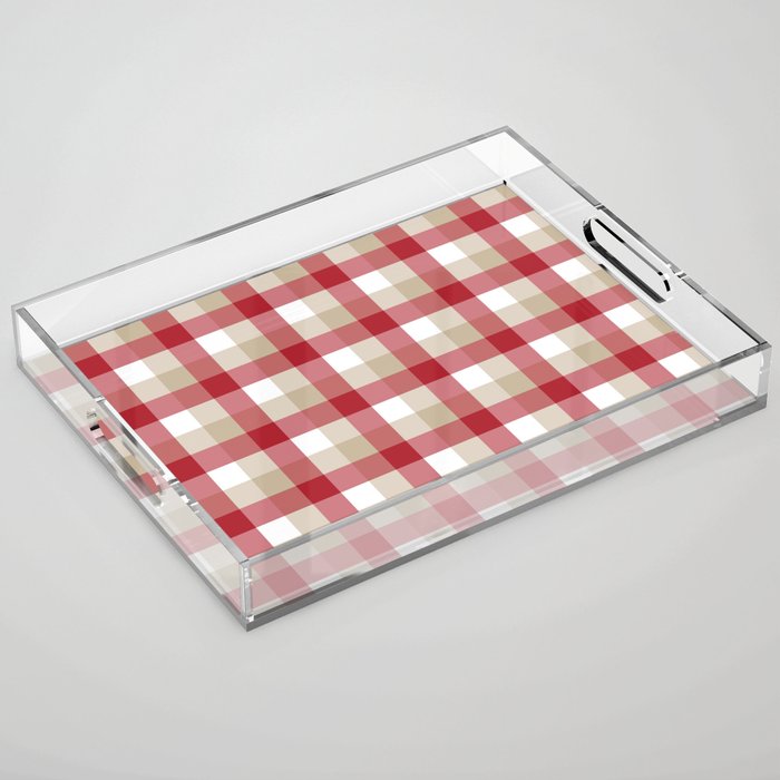 Gingham Plaid Pattern (red/tan/white) Acrylic Tray