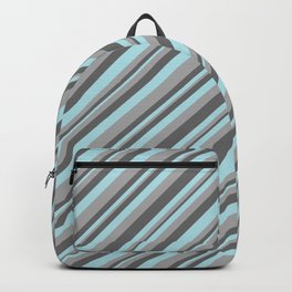 [ Thumbnail: Dim Grey, Powder Blue, and Dark Grey Colored Striped Pattern Backpack ]