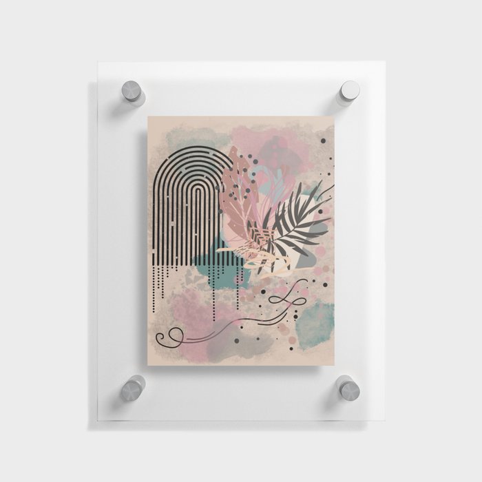 Old paper style with shapes, rainbow and plants Floating Acrylic Print