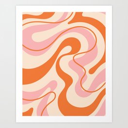 Abstract Liquid Swirl  Pattern in Retro Orange Cream Pink Blush Art Print