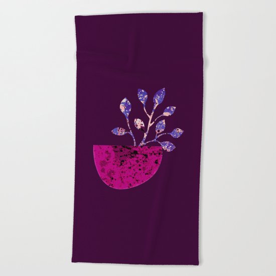 pot and branch on purple Beach Towel