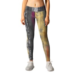 Modern Grey Gold Brushstrokes Abstract Painting Leggings