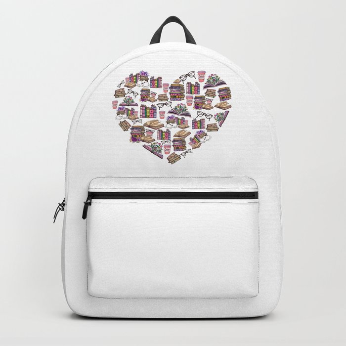 Love Books Pretty Floral Girly Heart Backpack