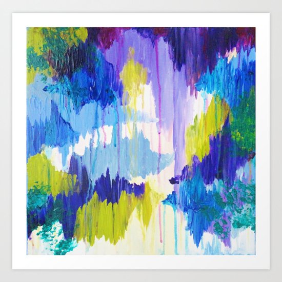 WINTER DREAMING - Jewel Tone Colorful Eggplant Plum Periwinkle Purple Chevron Ikat Abstract Painting Art Print