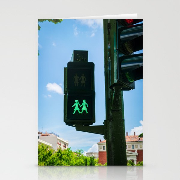 0000341 Traffic light shows support for LGBQT rights Madrid Spain 3444 Stationery Cards