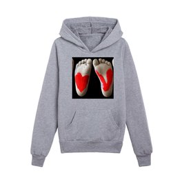 Love painted in red on child's feet peace and love color portrait photograph - photography - photographs Kids Pullover Hoodies