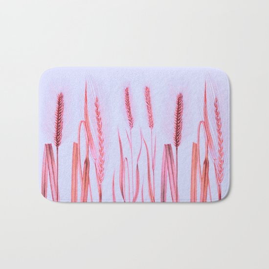 pink ears of wheat on pale blue Bath Mat