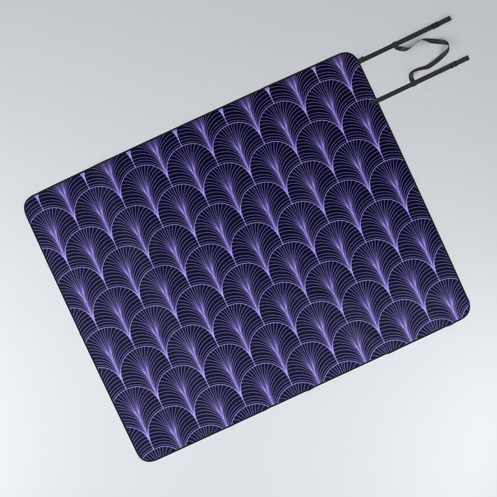 Midnight Navy Blue Very Peri Lavender Minimal Retro Art Deco Line Arch Pattern  Picnic Blanket