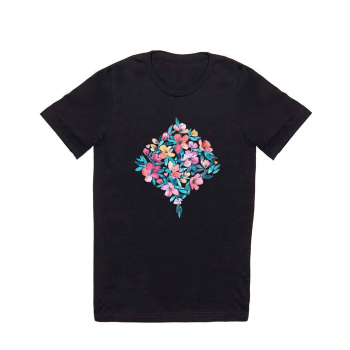 Teal Summer Floral in Watercolors T Shirt